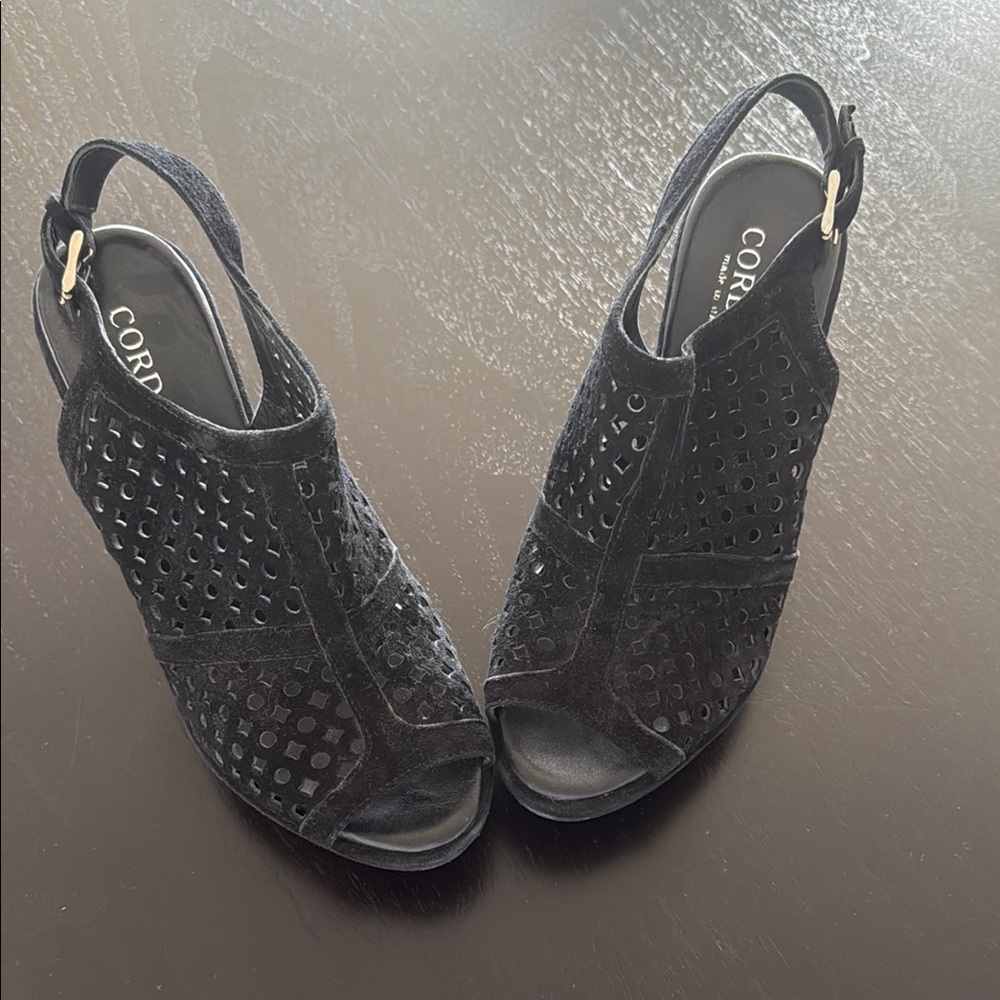 Cordani Black Heels with Intricate Woven Texture